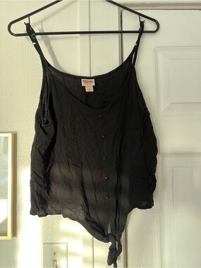 Mossimo Supply Co. Black Button-Front Tie-Hem Tank Top Size Small